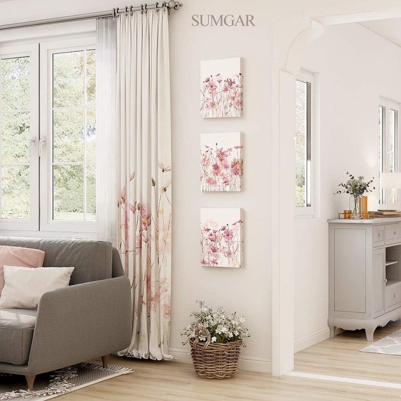 SUMGAR Pink Flower Wall Art Bedroom 3 Piece Romantic Floral Wildflower Plants Nature Scenery Canvas Watercolour Paintings, Red Bloom Pictures for Teen Girl Room Living Room, 12 x 16 inch - Image 5